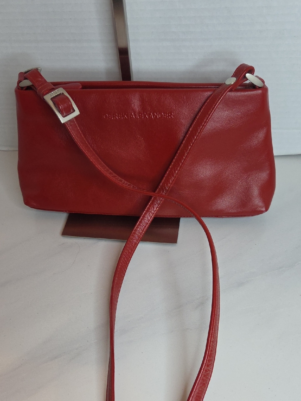 Red Leather Crossbody Shoulder Bag by Derek Alexander